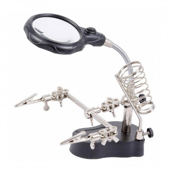 SOLDERING IRON PCB STAND TE-801 WITH Magnifying Glass with LED Light lens ET6175 — view 1