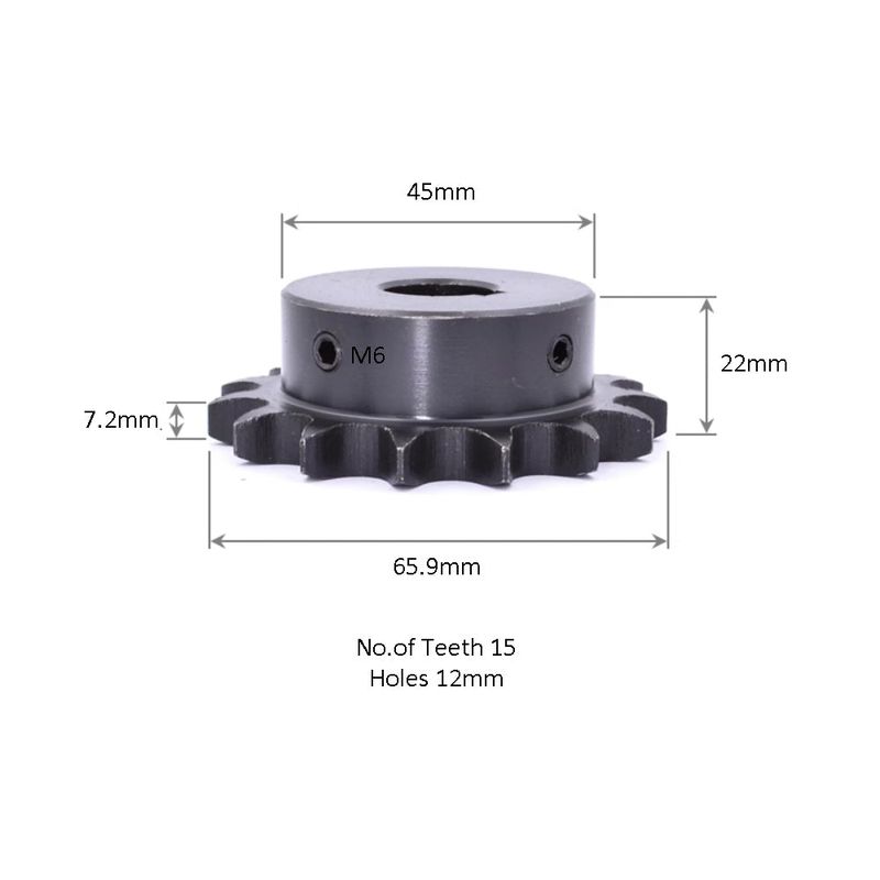 4-Point Sprocket 08B 15 Teeth 12mm Hole Industrial Gear 45 Steel With 4mm Key — view 3