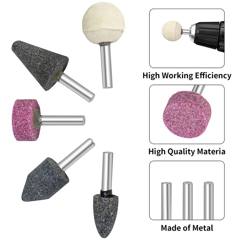 5 Pcs 6mm (1/4in) Shank Abrasive Mounted Stone Rotary Tool Bits — view 2