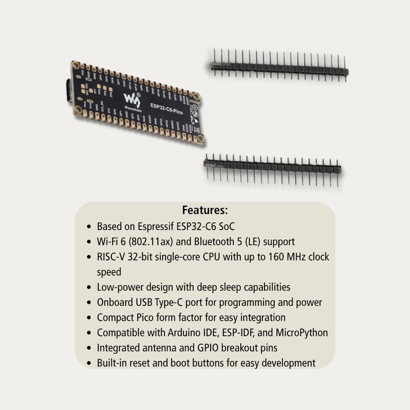 ESP32-C6 Pico Wi-Fi 6 & Bluetooth 5 Low-Power Development Board — view 2