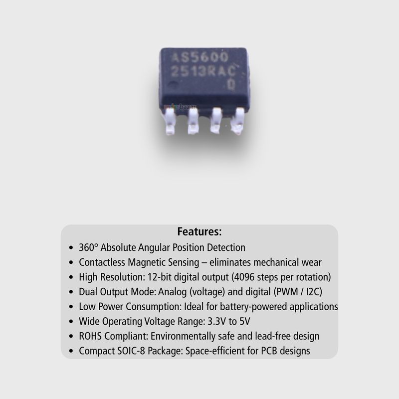 AS5600-ASOM AMS 360° Magnetic Rotary Position Sensor IC – SOIC-8 (ROHS) — view 2