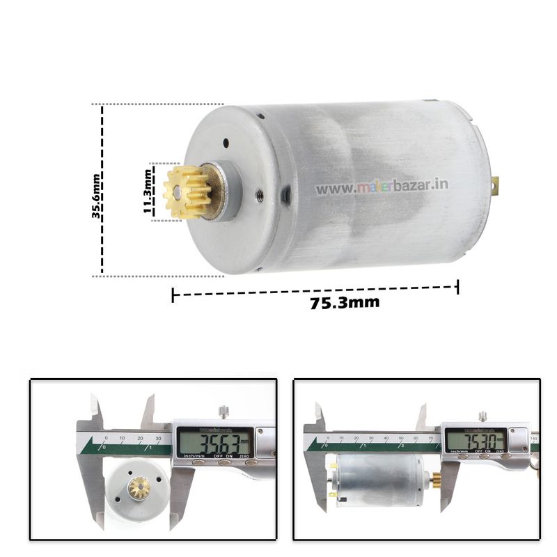 6-24V DC Brush Motor Round 35.7x75.3mm with 12 Teeth Copper Gear — view 2