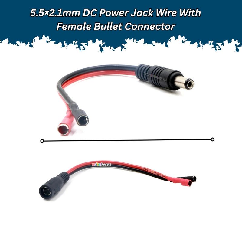 5.5×2.1mm DC Power Jack Wire With Female Bullet Connector — view 1
