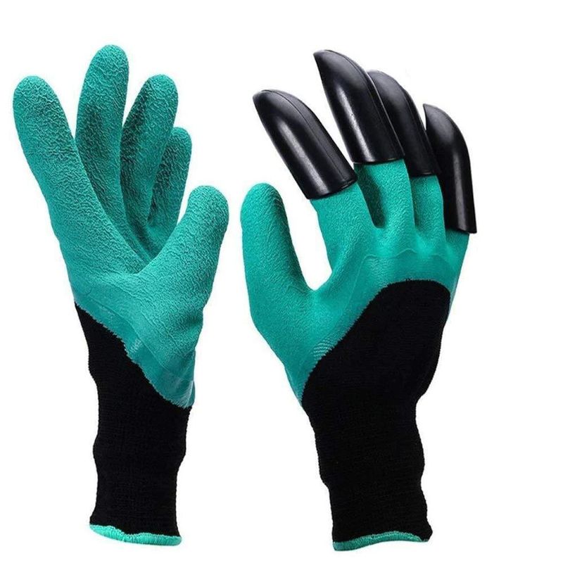 Heavy Duty Garden Farming Gloves (Pair) Washable with Right Hand Fingertips (Green) — view 2