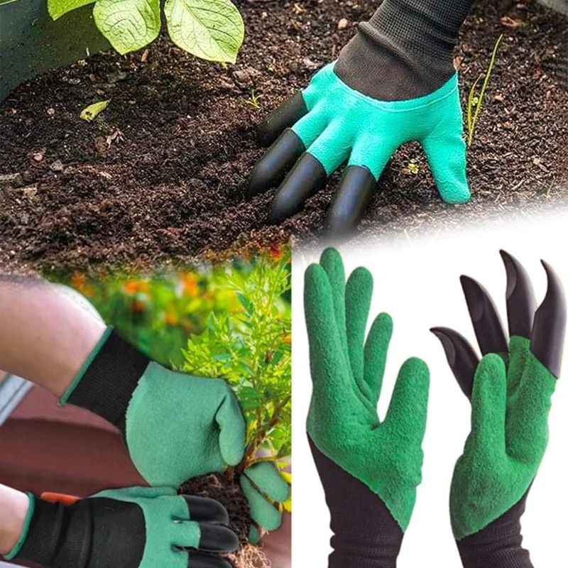 Heavy Duty Garden Farming Gloves (Pair) Washable with Right Hand Fingertips (Green) — view 3