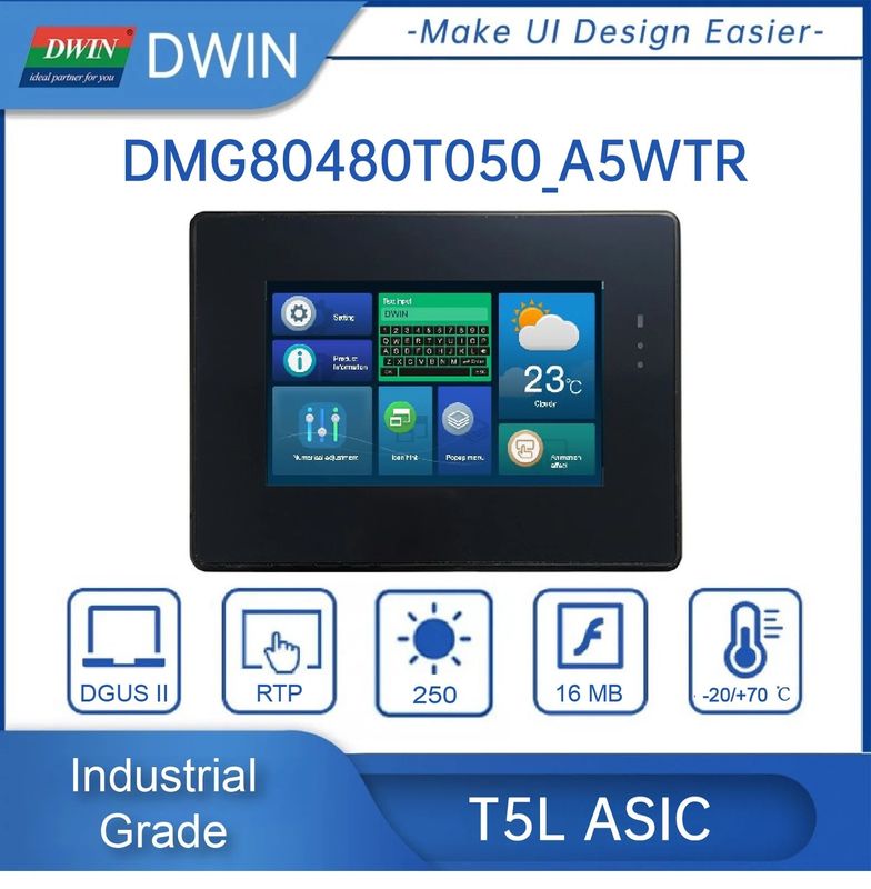 DWIN: DMG80480T050_A5W 5inch 800x480 Industrial IPS UART RS232/RS485 LCD Display With Shell — view 1