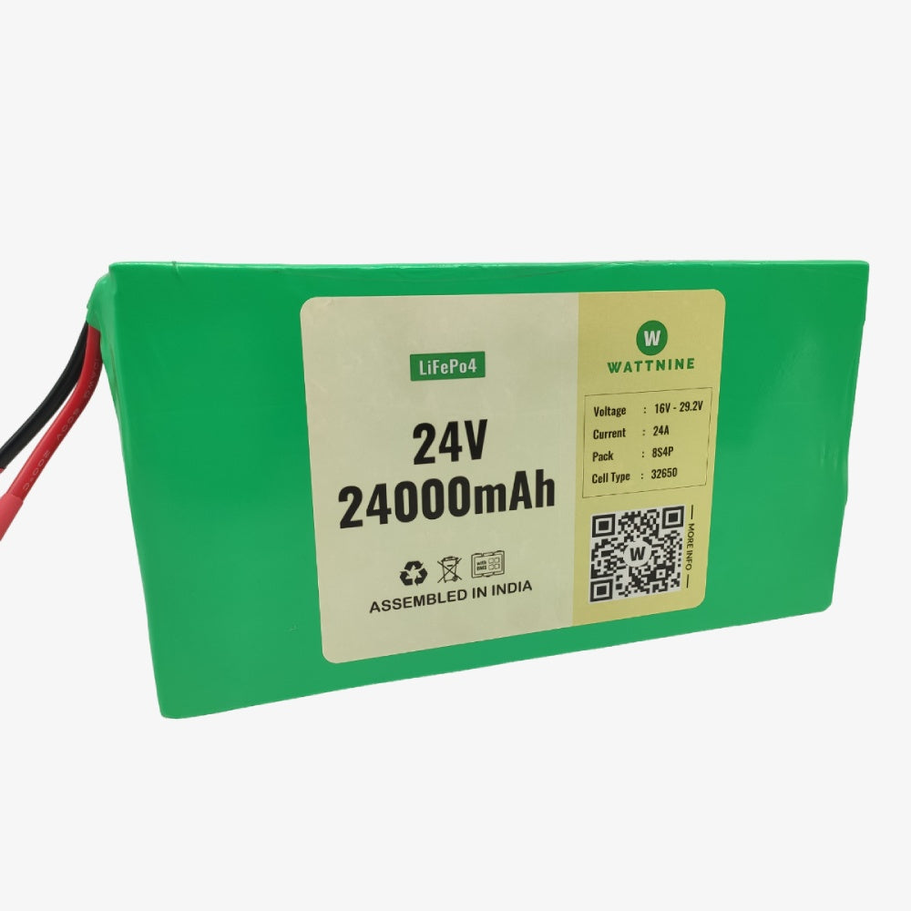 WATTNINE® 24V (25.6V) 24Ah Rechargeable Lithium Battery Pack with Warranty — view 2