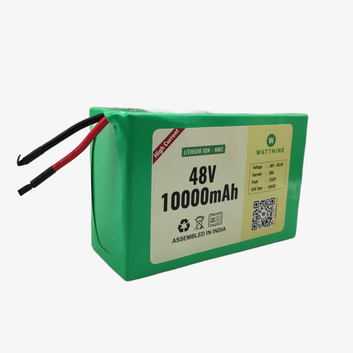 WATTNINE® 48V 10Ah Rechargeable Lithium Ion Battery Pack with 3 year Warranty — view 2
