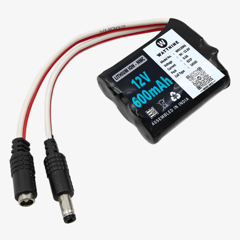 WATTNINE® 12V 600mAh Rechargeable Lithium Battery Pack with Warranty — view 2