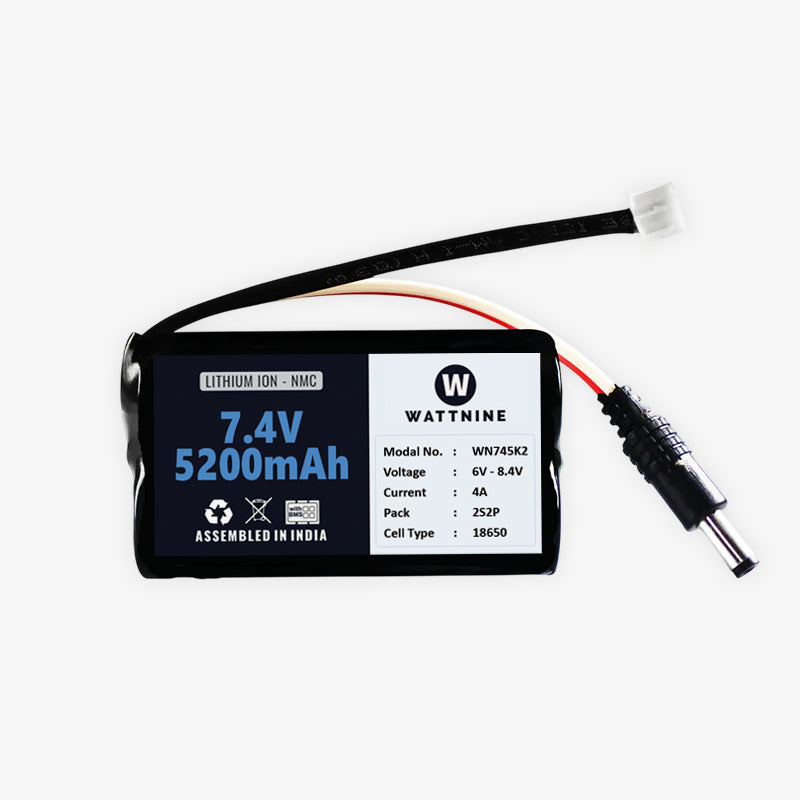 WATTNINE® 7.4V 5200mAh Rechargeable Lithium-ion NMC Battery Pack with Warranty for GPS, CCTV, and Commercial Application — view 1