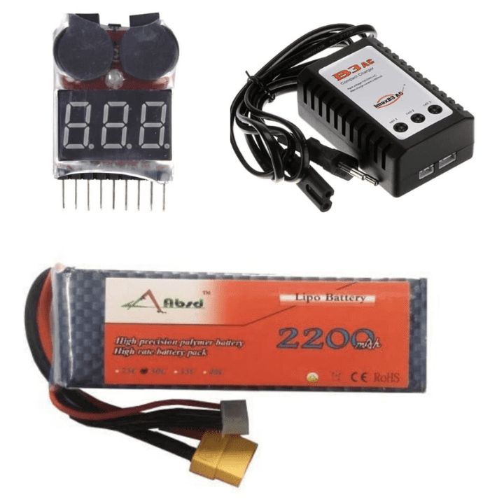 11.1V 25C 2200 mAh ABSD Lipo Battery With B3AC Lipo Battery Charger And QP38 1-8S Li-Po Battery Voltage Tester — view 1