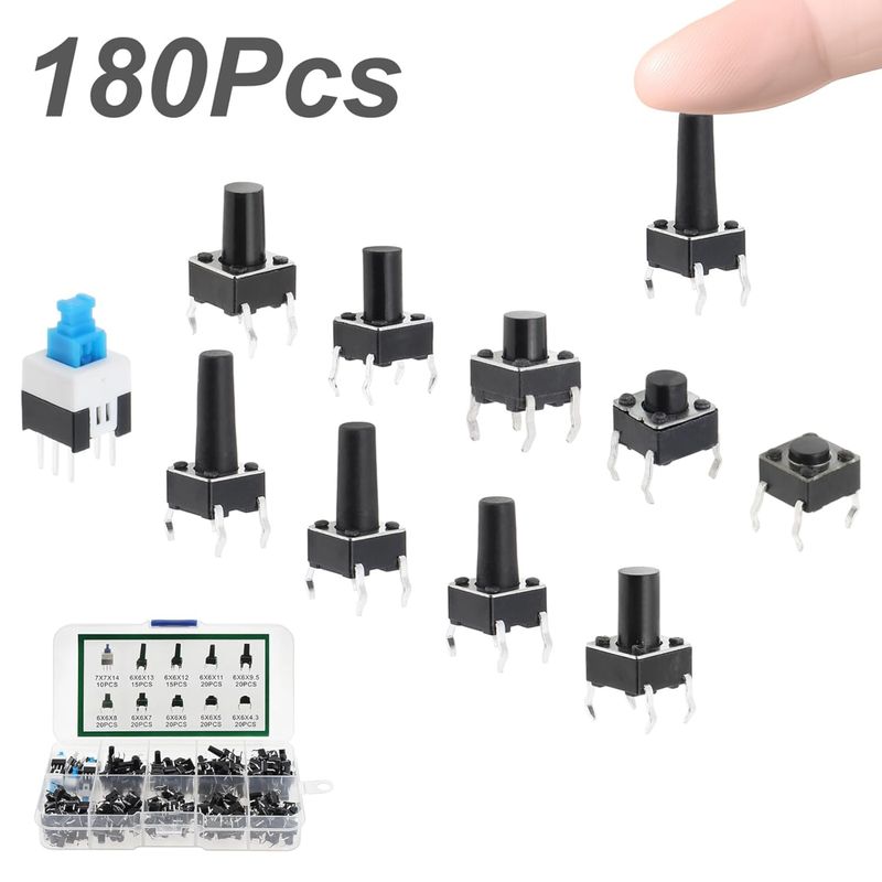 Tactile Push Button Switch Assortment Kit – 180PC 10 Value 6x6mm 4 Pin — view 2