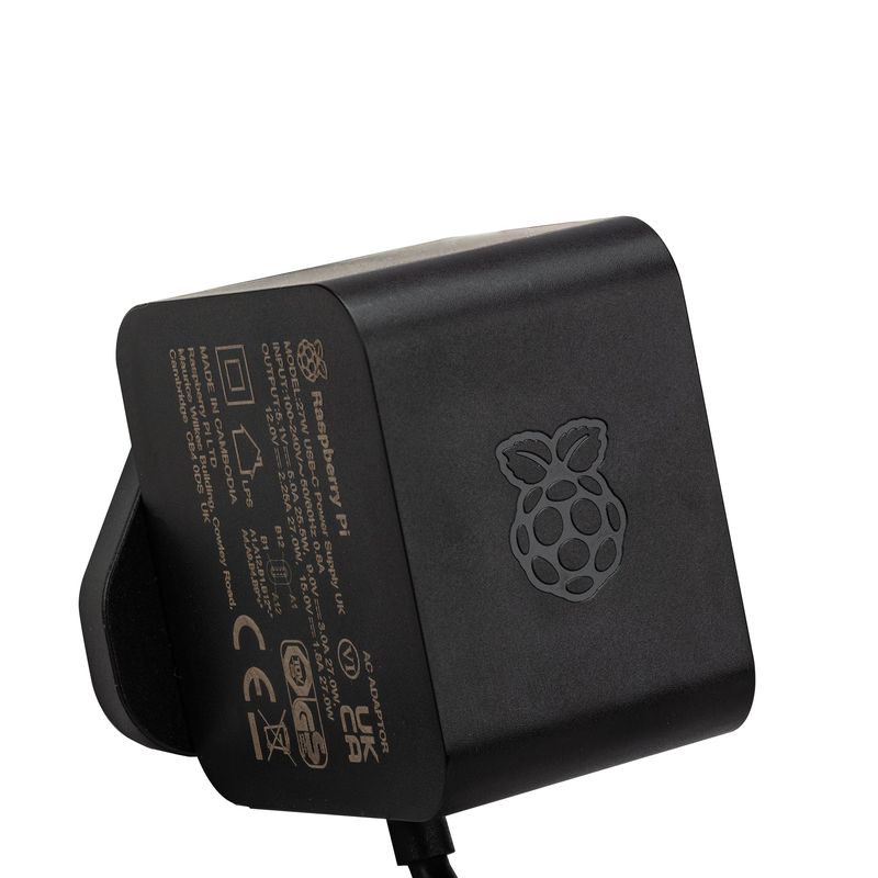 Official Raspberry Pi 5-White 27W USB-C PD Power Supply. (Black) — view 1