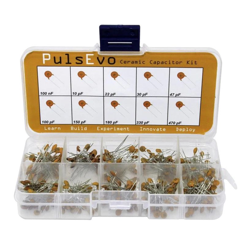 PulsEvo 10 Different Value 100nf to 470pf 50V Ceramic Disc Capacitor Kit (300pcs) — view 1