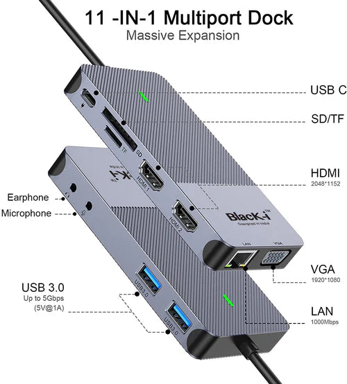 Black-i USB 3.0 / USB-C DisplayLink Docking Station — view 2