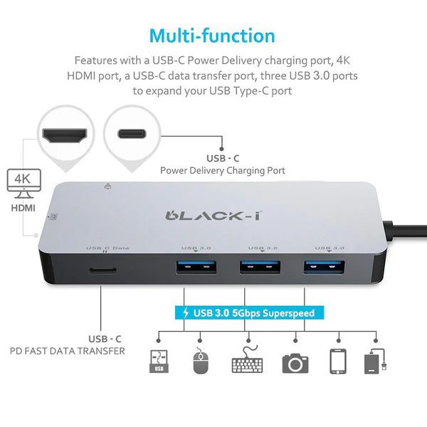 Black-i USB-C to HDMI, USB 3.0, USB-C & PD Multiport Hub — view 2